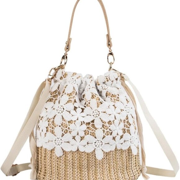 Straw Woven Handbag Unisex Beach Purse Crossbody Travel Shoulder Bag - Picture 1 of 7